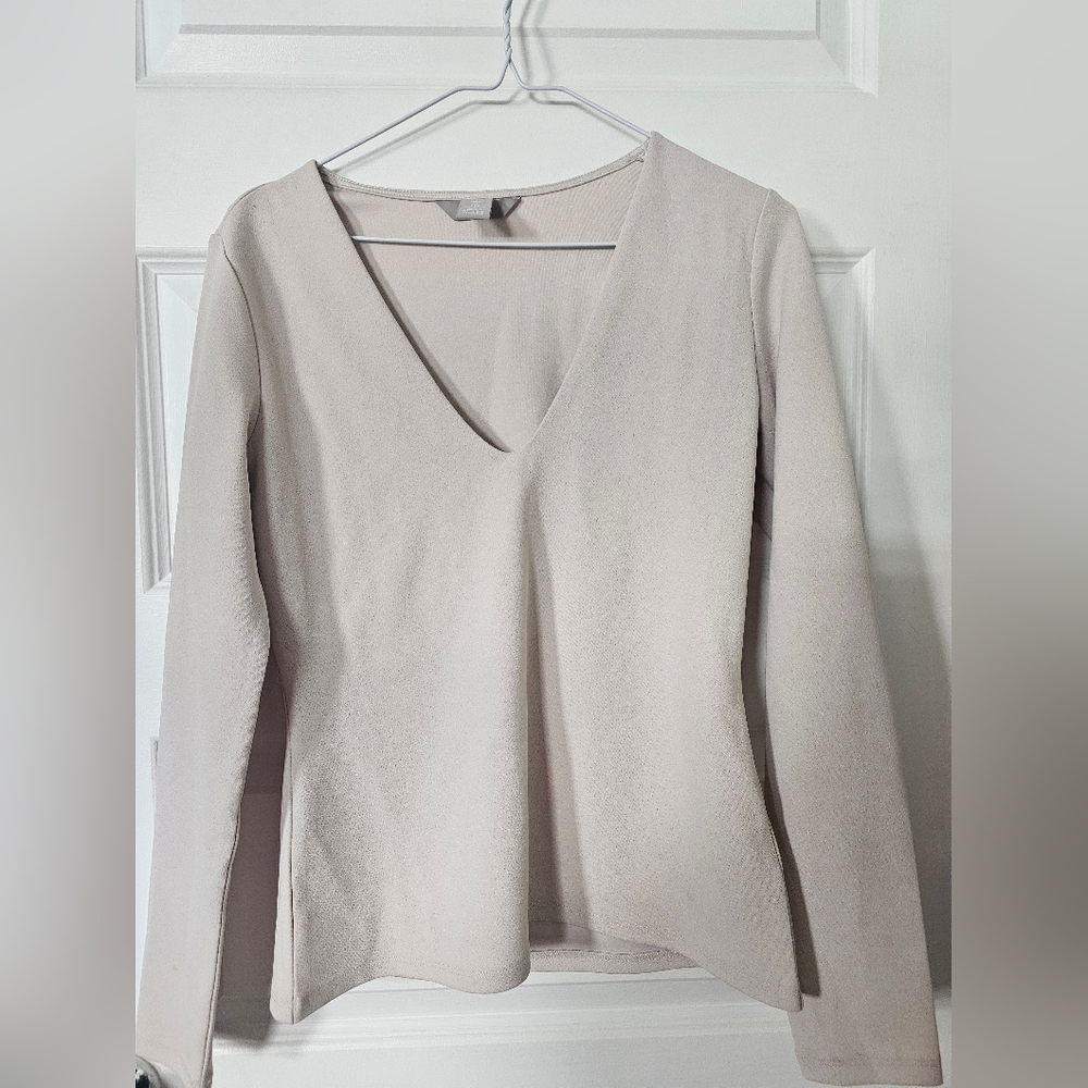 Elegant Cream V-Neck Women's Top